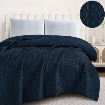 Narzuta 200x220 welurowa granatowa tłoczona gruba NP04